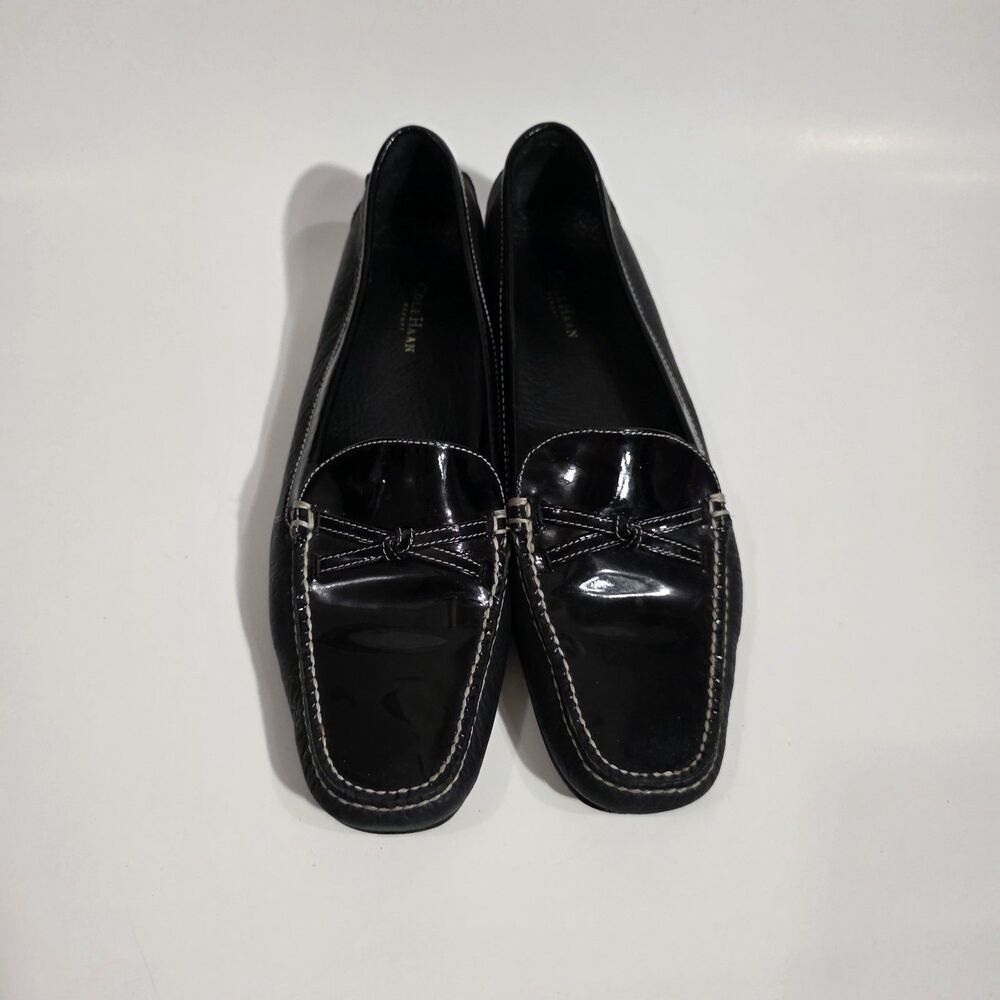 Cole Haan Black Patent & Leather Loafers with White Stitching - Picture 2 of 11